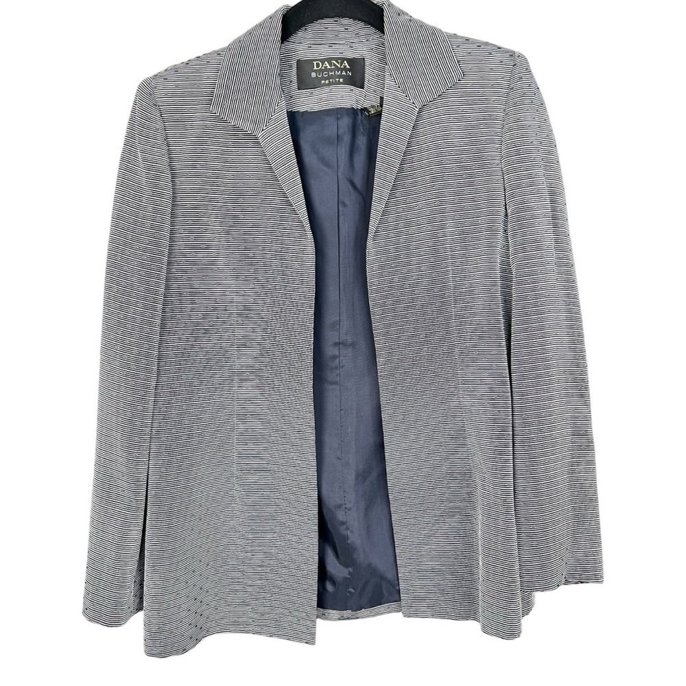 Dana Buchman Petite Open Front Navy and White Blazer Jacket Size 2 2P